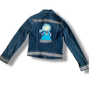 Girls Levi’s Denim Jean Trucker Jacket Hand Embellished Stretch Dark Wash Sz M